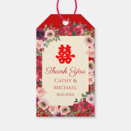 Chinesische Hochzeit roter Garten Blumen Doppelglü Geschenkanhänger