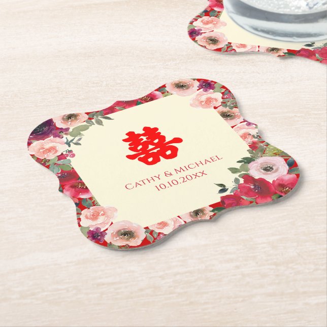 Chinesische Hochzeit roter Garten Blumen Doppelglü Untersetzer (angewinkelt)