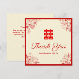 Chinesische Hochzeit rotes Beige Blumengestein Ori Dankeskarte