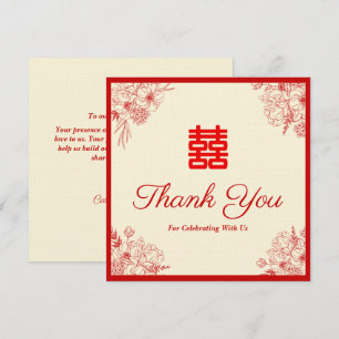 Chinesische Hochzeit rotes Beige Blumengestein Ori Dankeskarte