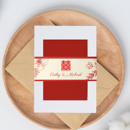 Chinesische Hochzeit rotes Beige Blumengestein Ori Einladungsbanderole