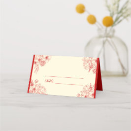 Chinesische Hochzeit rotes Beige Blumengestein Ori Platzkarte