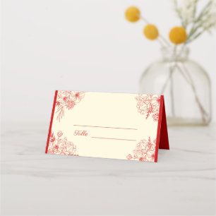 Chinesische Hochzeit rotes Beige Blumengestein Ori Platzkarte
