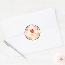 Chinesische Hochzeit rotes Beige Blumengestein Ori Runder Aufkleber