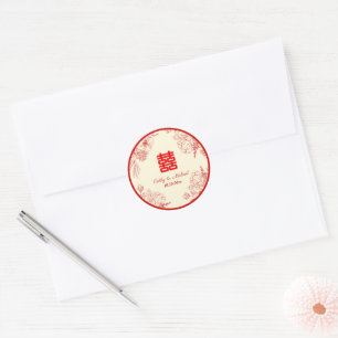 Chinesische Hochzeit rotes Beige Blumengestein Ori Runder Aufkleber