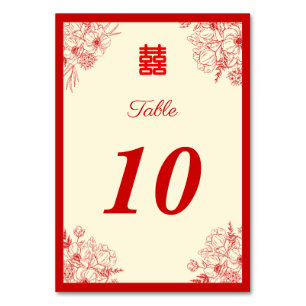 Chinesische Hochzeit rotes Beige Blumengestein Ori Tischnummer