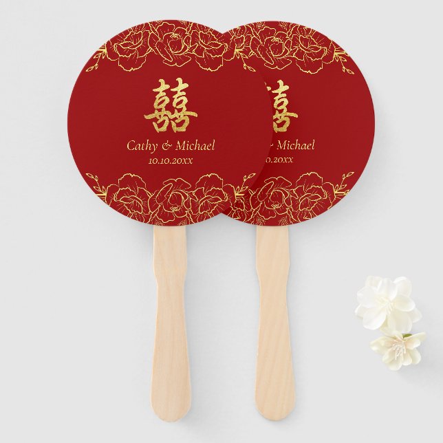 Chinesische Hochzeit vom Roten Gold Fächer (Vorne und Hinten)