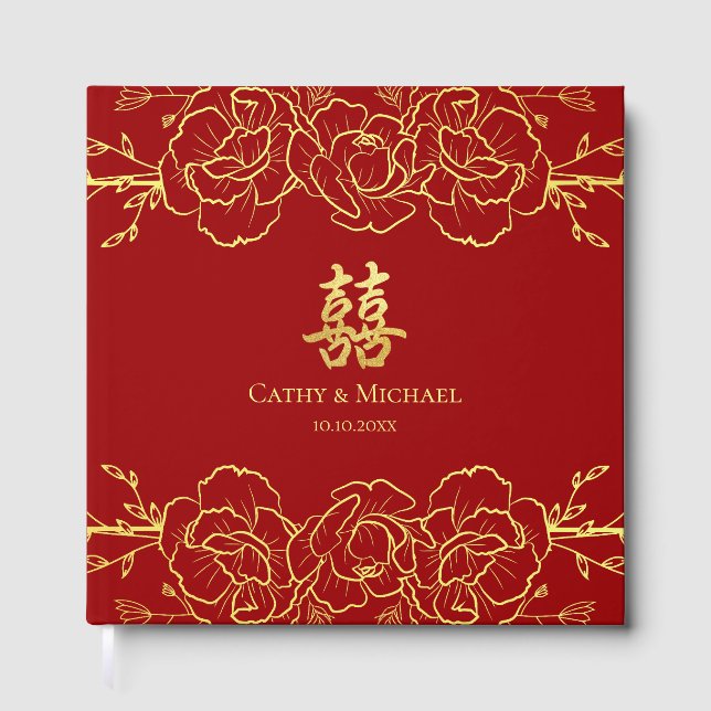 Chinesische Hochzeit vom Roten Gold Gästebuch (Vorderseite)