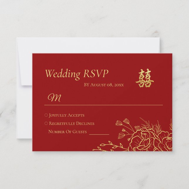 Chinesische Hochzeit vom Roten Gold RSVP Karte (Vorderseite)