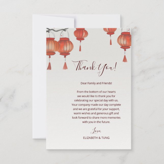 Chinesische Hochzeit von Aquarellfarben Dankeskarte (Vorderseite)