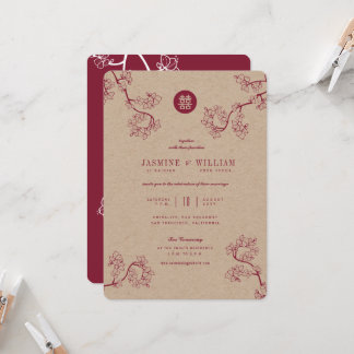 Chinesische Hochzeit von Crimson Peach/Plum Blosso Einladung