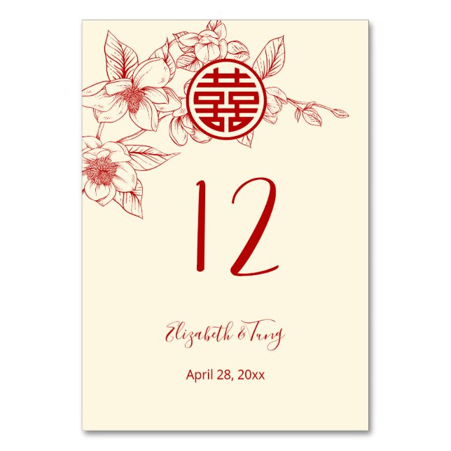 Chinesische Hochzeit von Magnolia Tischnummer (Rückseite)