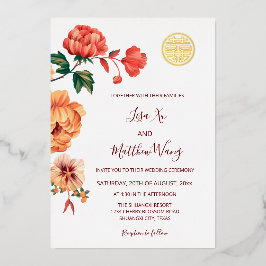 Chinesische Hochzeit von Peony Blume Folieneinladung
