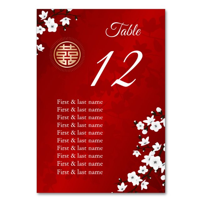 Chinesische Hochzeitgästen Tischnummer (Vorderseite)