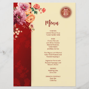 Chinesische Hochzeitkarte für Peony Chinese Menükarte