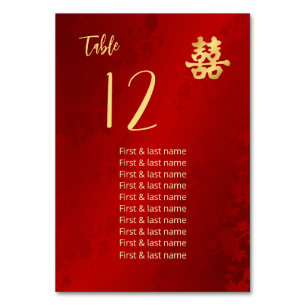 Chinesische Hochzeitsgastnamen Tischnummer