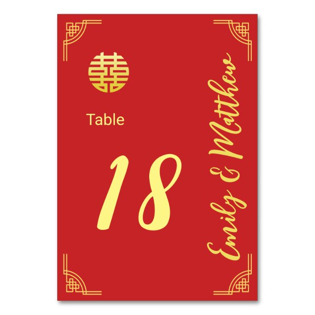 Chinesische Hochzeitsholzrahmen doppelte xi Detail Tischnummer (Rückseite)