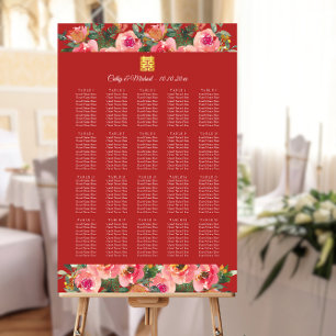 Chinesische Hochzeitskarte mit rosa Blumenmuster Poster