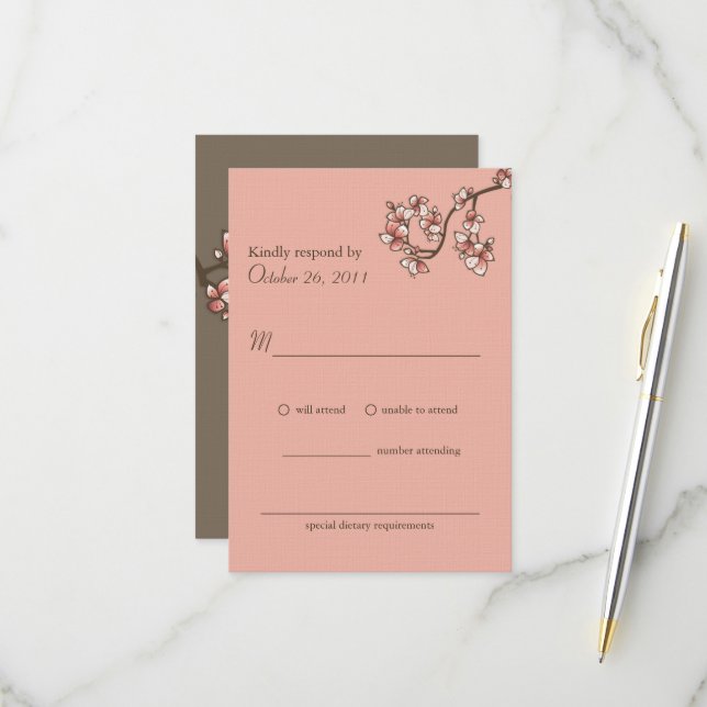 Chinesische Hochzeitskarte mit rosa Pfirsichblüten RSVP Karte (Vorderseite/Rückseite Beispiel)