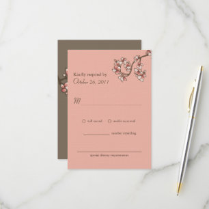 Chinesische Hochzeitskarte mit rosa Pfirsichblüten RSVP Karte