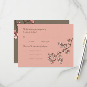 Chinesische Hochzeitskarte mit rosa Pfirsichblüten RSVP Karte