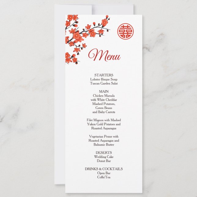 Chinesische Hochzeitskarte "Red Cherry Blossom" Einladung (Vorderseite)