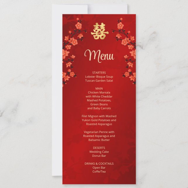 Chinesische Hochzeitskarte "Red Cherry Blossom" Einladung (Vorderseite)