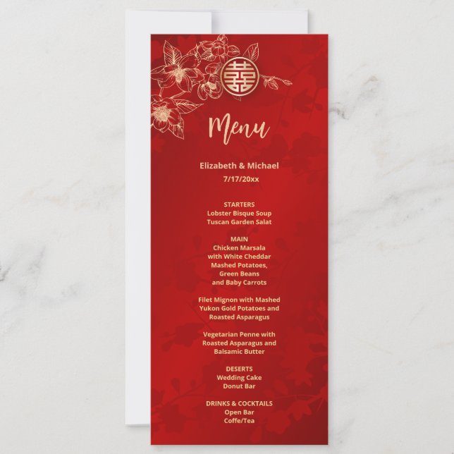 Chinesische Hochzeitskarte Red Gold Magnolia Einladung (Vorderseite)