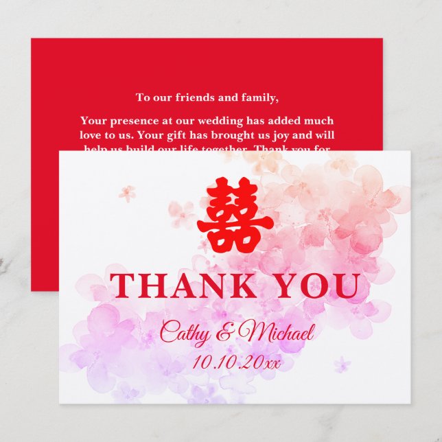 Chinesische Hochzeitskirschblüte Dankeskarte (Vorne/Hinten)