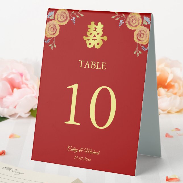 Chinesische Hochzeitsstimmung in Rot-Orange-Tischn Tischaufsteller (In Situ (Hochzeit))