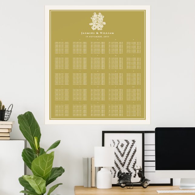 Chinesische Hochzeitstabelle für doppeltes Glück Poster (Heimbüro)