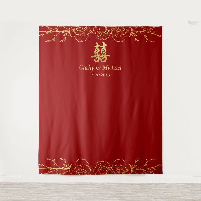 Chinesische Hochzeitszeremonie in Rotem Gold Wandteppich (Vorderseite)