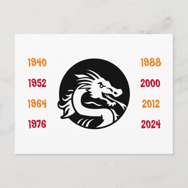 Chinesische Jahre des Drachen 1940 bis 2024 Postkarte (Vorderseite)