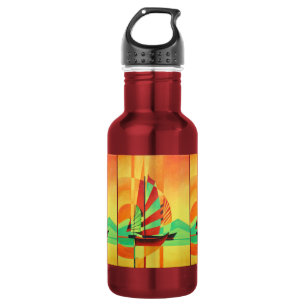 Chinesische Junks segeln in kubistischer Geo Art a Trinkflasche