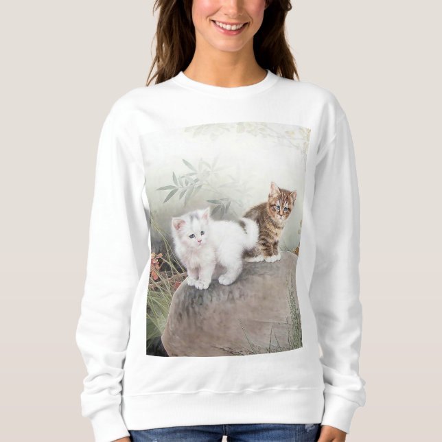 Chinesische Kätzchen der Katzen-Kunst-zwei Sweatshirt (Vorderseite)