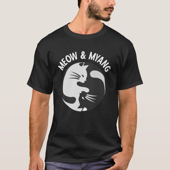 Chinesische Katzen Meow und Myang Yin Yang Cat T-Shirt (Vorderseite)