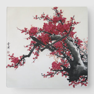 Chinesische Kirschblüte Quadratische Wanduhr