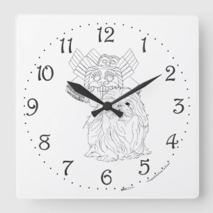 Chinesische Kunst und Pekingeser Hund Quadratische Wanduhr