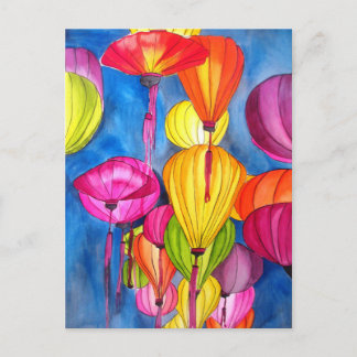 Chinesische Lanterns Aquarellkunst Postkarte