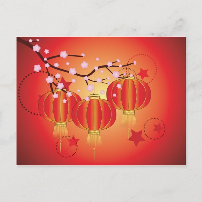 Chinesische Laterne mit Zweigstelle Sakura 6 Postkarte (Vorderseite)