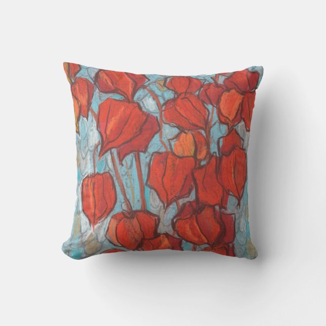 Chinesische Laternen, Physalis Autumn Floral Maler Kissen (Vorderseite)
