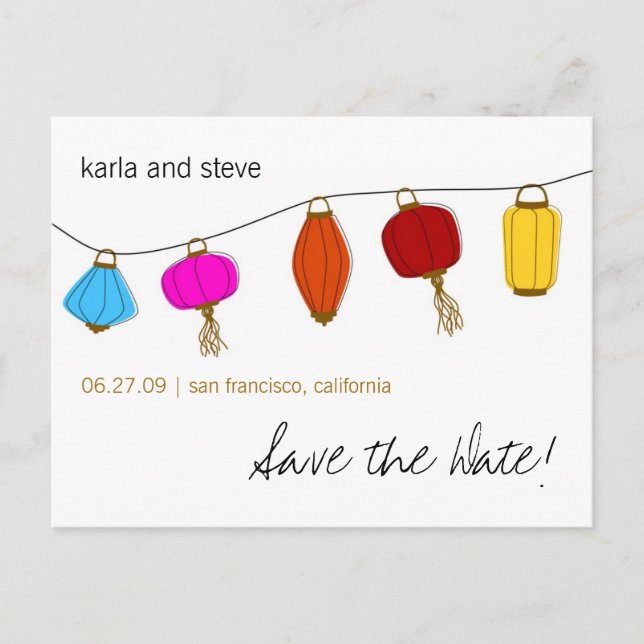 Chinesische Laternen Save the Date Ankündigungspostkarte (Vorderseite)