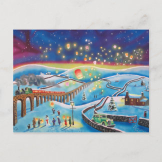 Chinesische Laternen Winterlandschaft Schneeszene Postkarte