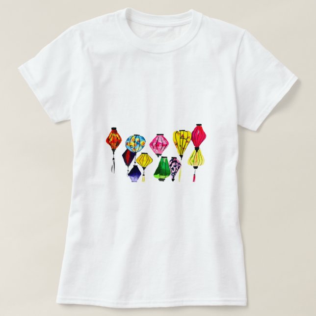 Chinesische Laternenfarbkunst T-Shirt (Design vorne)