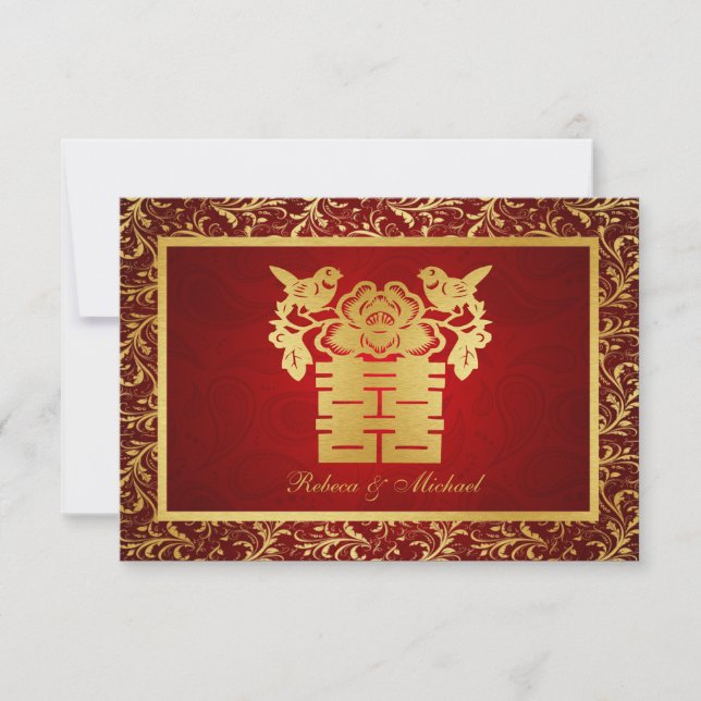 Chinesische Liebesvögel Doppelglückliche RSVP-Kart RSVP Karte (Vorderseite)