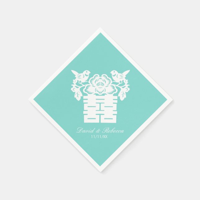 Chinesische Liebesvögel Doppelglückssymbol Serviette (Ecke)