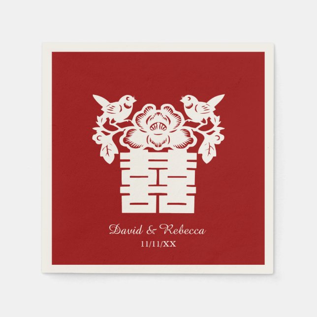 Chinesische Liebesvögel Doppelglückssymbol Serviette (Vorderseite)