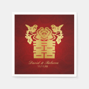 Chinesische Liebesvögel Doppelglückssymbol Serviette