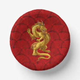 Chinesische Lucky-Gold-Dragon-Papierbowle Pappteller