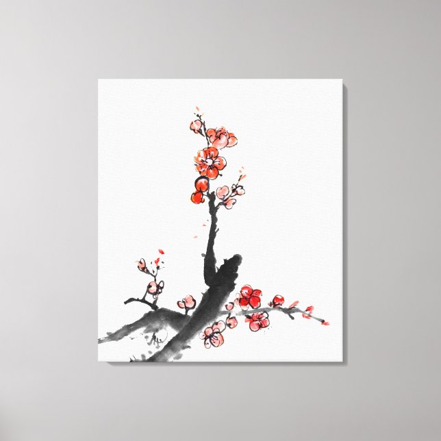 Chinesische Malerei auf Blume, Pflaumenblüte Leinwanddruck (Vorderseite)